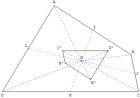 Quadrilatère formé par les centres de gravité de triangles