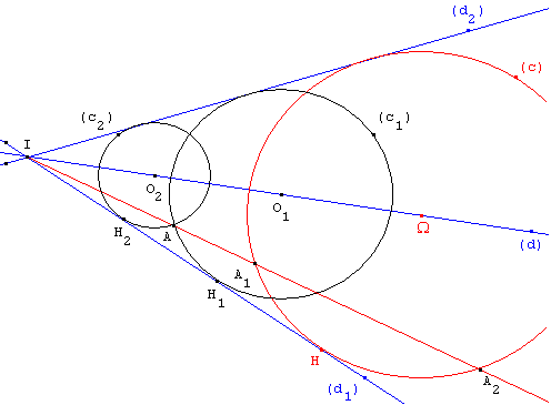 Solution - Cercle tangent à deux droites passant par un point donné