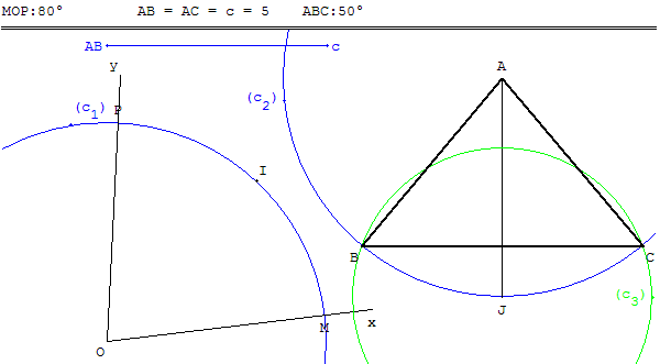 Triangle isocèle ayant un angle au sommet de 80 degrés