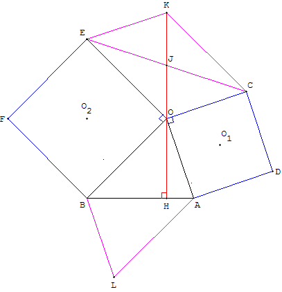 médiane de l'un, hauteur de l'autre et rotation de centre L