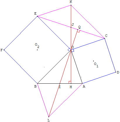 médiane de l'un, hauteur de l'autre et rotation de centre L
