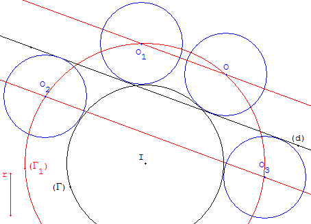 cercle de rayon donné tangent à une droite et à un cercle