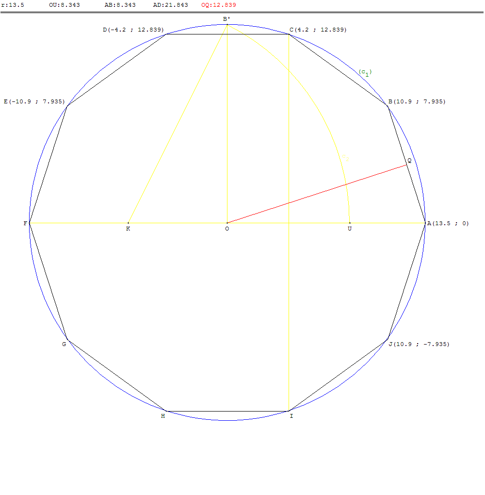 Décagone dans un cercle de 27 cm de diamètre