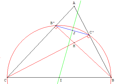 Médiatrice d'un côté du triangle orthique - cercle