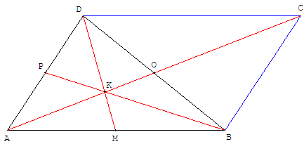 Centre de gravité d'un triangle dans un parallélogramme