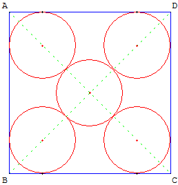 Cinq cercles dans un carré