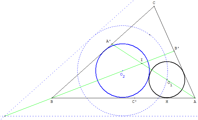 Deux cercles tangents, inscrits dans un triangle