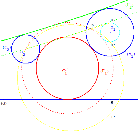 Cercle tangent à une droite et à deux cercles