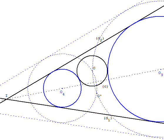 Cercle tangent extérieurement à deux droites et à un cercle