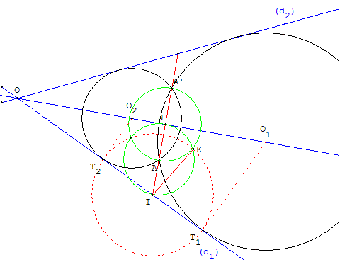 Cercle tangent à deux droites passant par un point