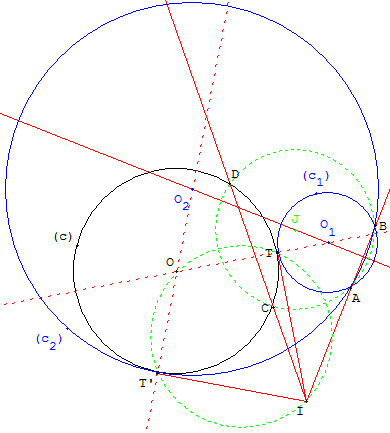 Cercle tangent à un cercle passant par deux points